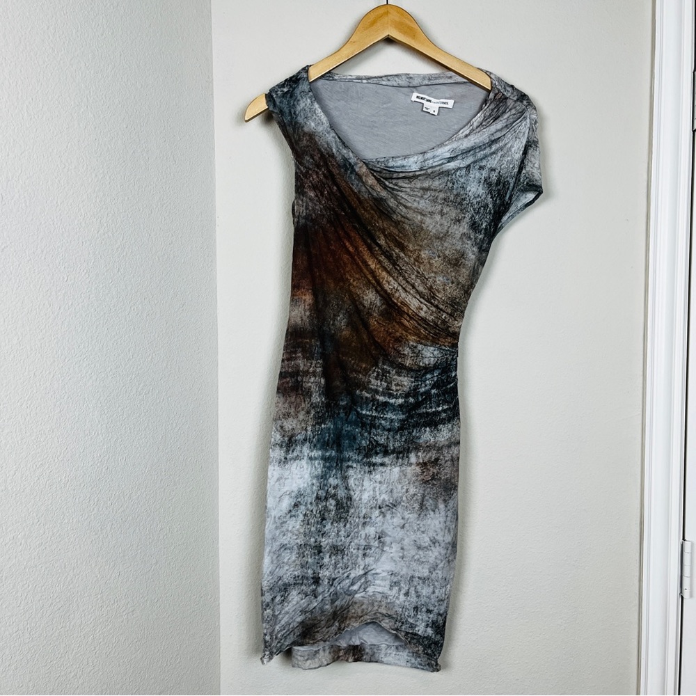 HELMUT LANG x INTERMIX Gray Marble Asymmetrical Jersey Bodycon Dress SMALL Party - Picture 5 of 9